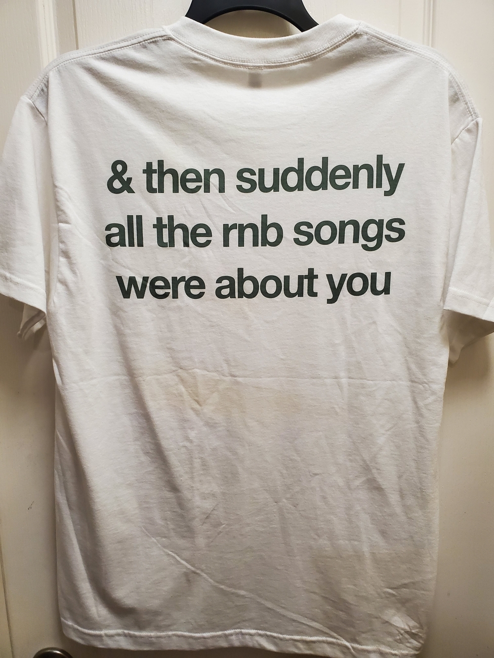 White Tee with Dark Green Text - NWOT / Large